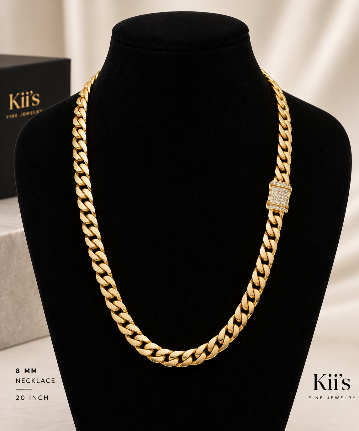 Iced-Clasp Cuban Link Necklace detail view 2 - Kii's Fine Jewelry