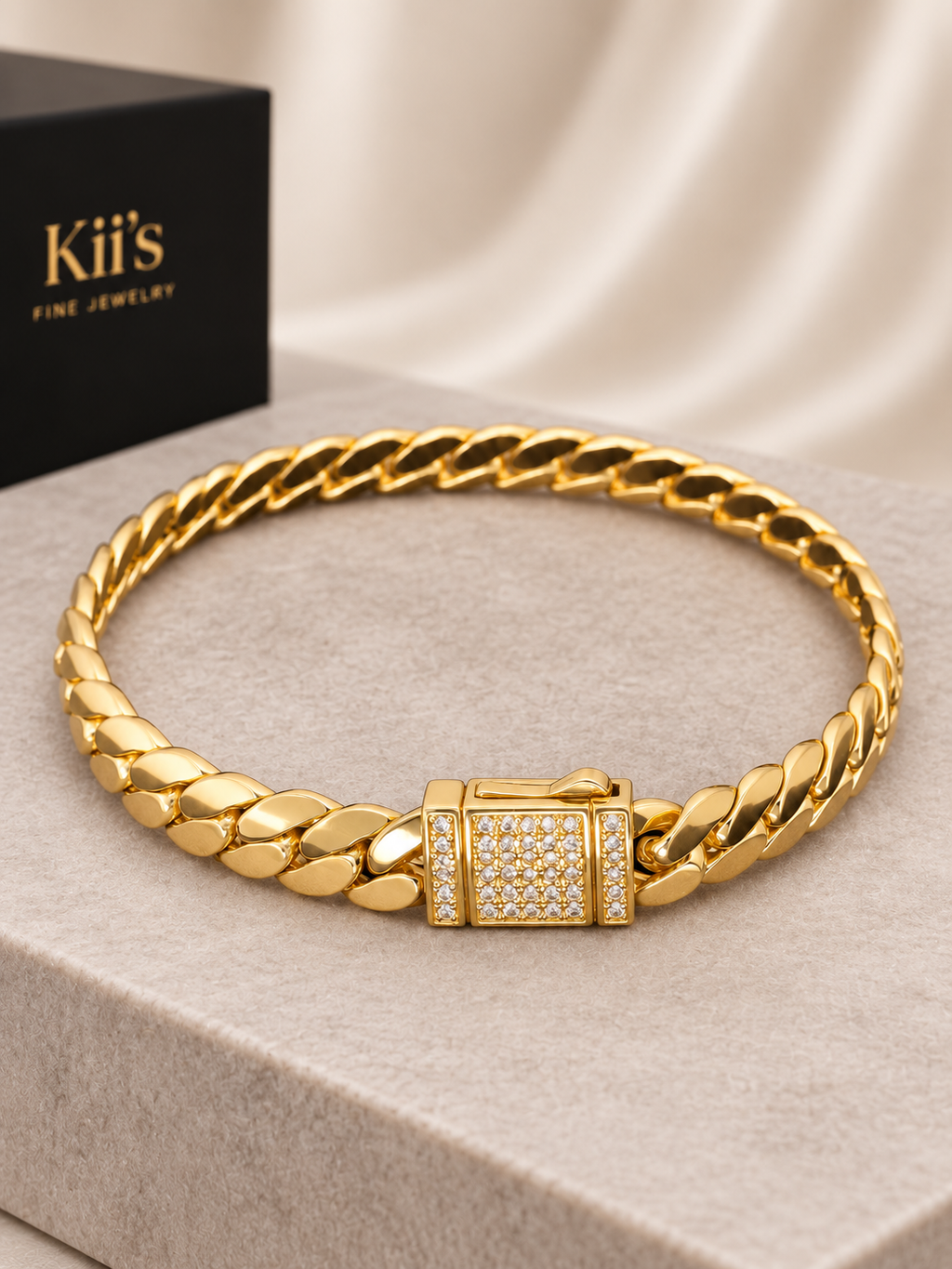 14K Gold Filled Iced-Clasp Cuban Bracelet - Kii's Fine Jewelry
