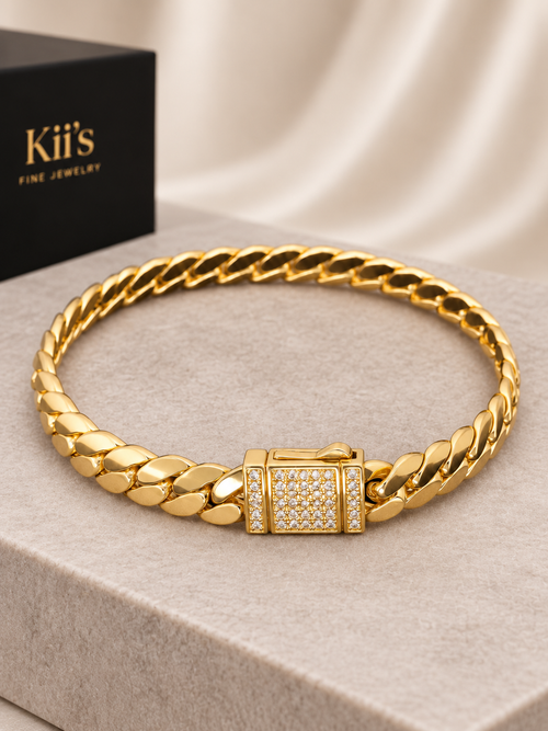 14K Gold Filled Iced-Clasp Cuban Bracelet - Kii's Fine Jewelry
