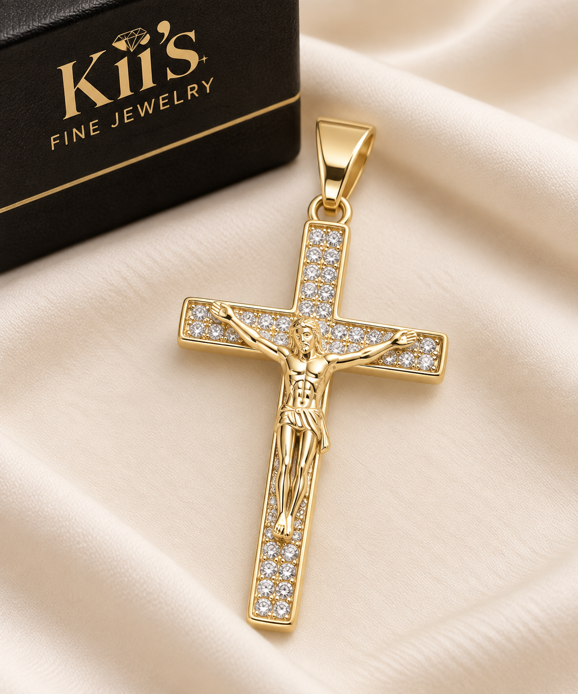 Stone-Accented Crucifix Pendant